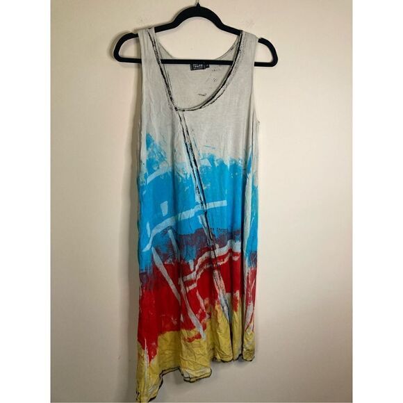 Art of Cloth Womens Small Dress Tank Red Blue Gray - Picture 1 of 6